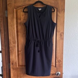 T by Talbots Women's Sleeveless Navy Elastic Waisted Dress Tassel Tie Front